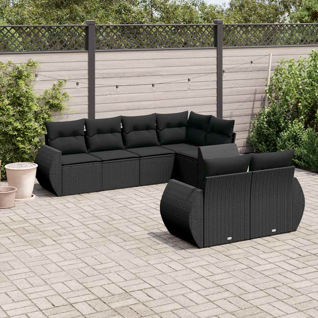 7-dijelni set vrtnih sofa od poliratana s jastucima crni
