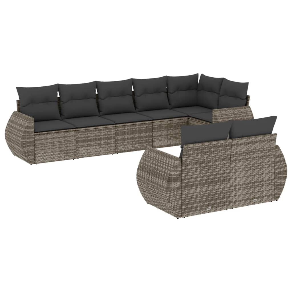8-dijelni set vrtnih sofa od poliratana s jastucima sivi