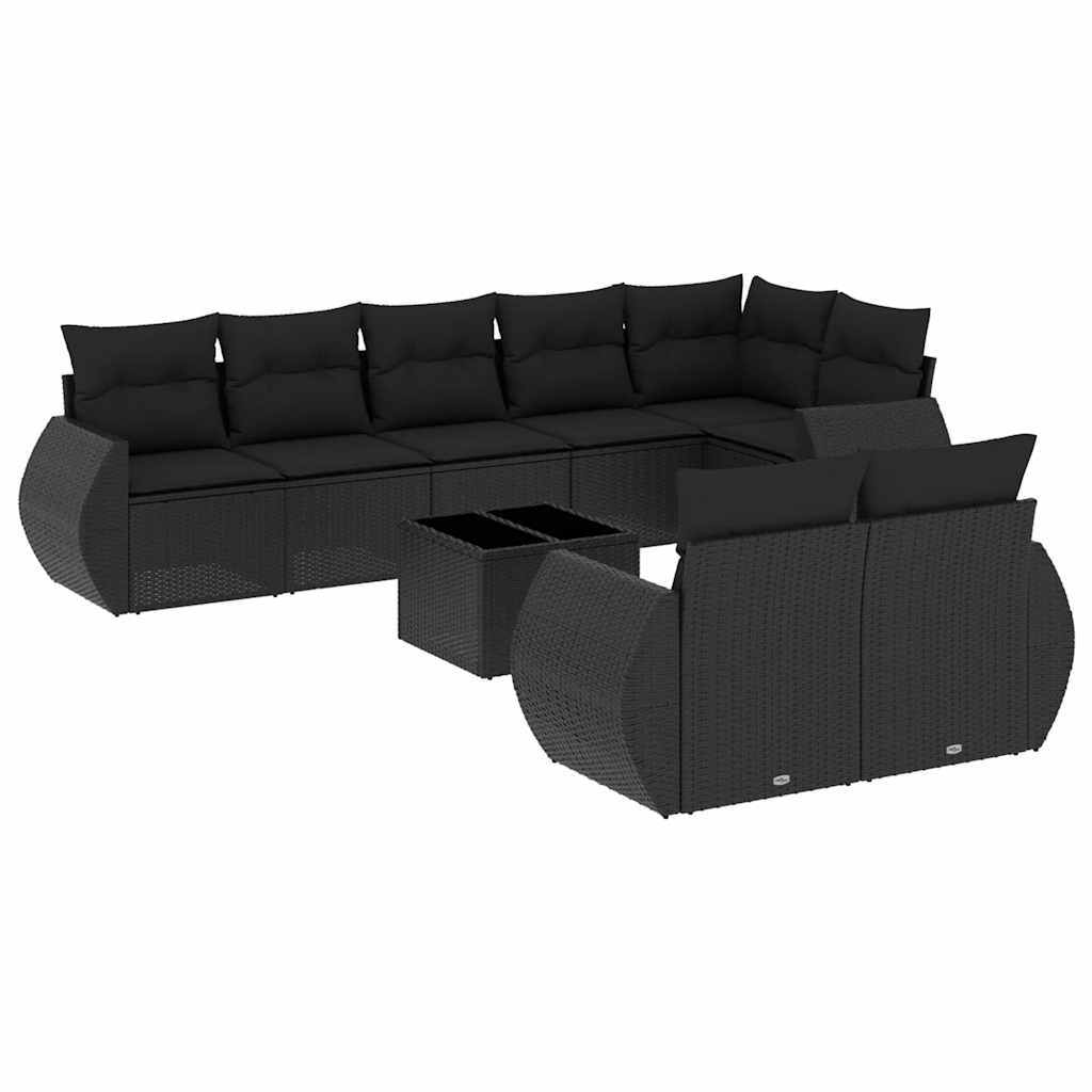 9-dijelni set vrtnih sofa s jastucima crni od poliratana