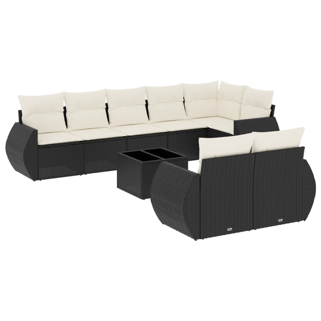 9-dijelni set vrtnih sofa s jastucima crni od poliratana