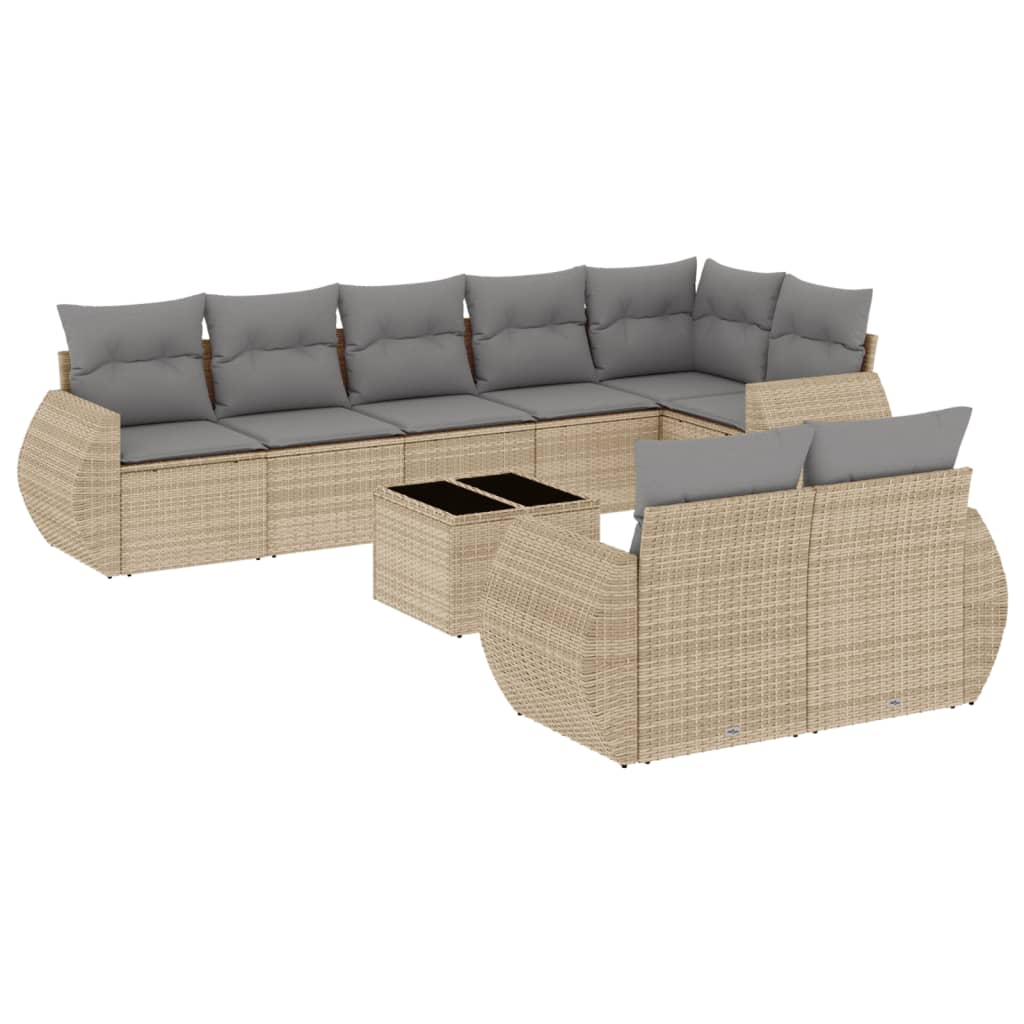 9-dijelni set vrtnih sofa s jastucima bež od poliratana 55 x 55 x 37 cm