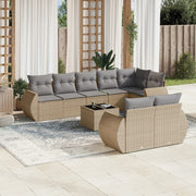 9-dijelni set vrtnih sofa s jastucima bež od poliratana 55 x 55 x 37 cm