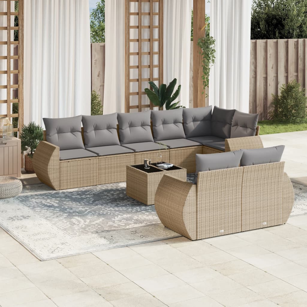 9-dijelni set vrtnih sofa s jastucima bež od poliratana 55 x 55 x 37 cm