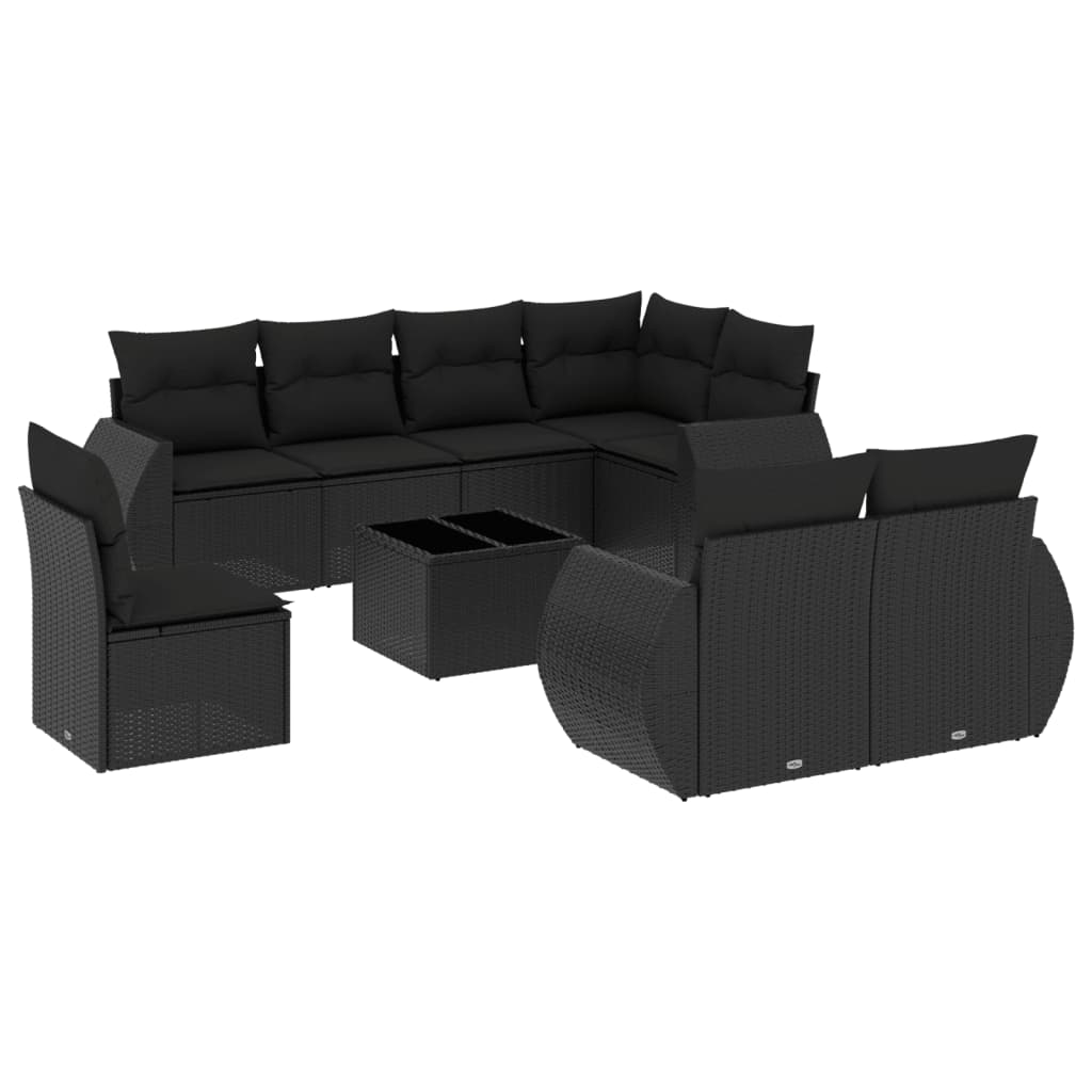 9-dijelni set vrtnih sofa s jastucima crni od poliratana