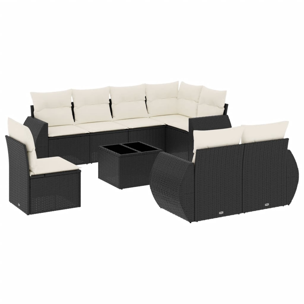 9-dijelni set vrtnih sofa s jastucima crni od poliratana