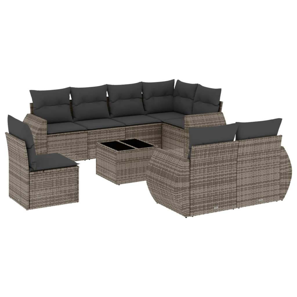 9-dijelni set vrtnih sofa od poliratana s jastucima sivi