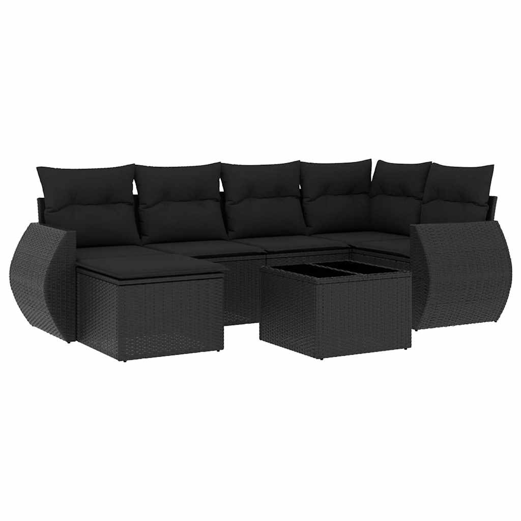 7-dijelni set vrtnih sofa od poliratana s jastucima crni