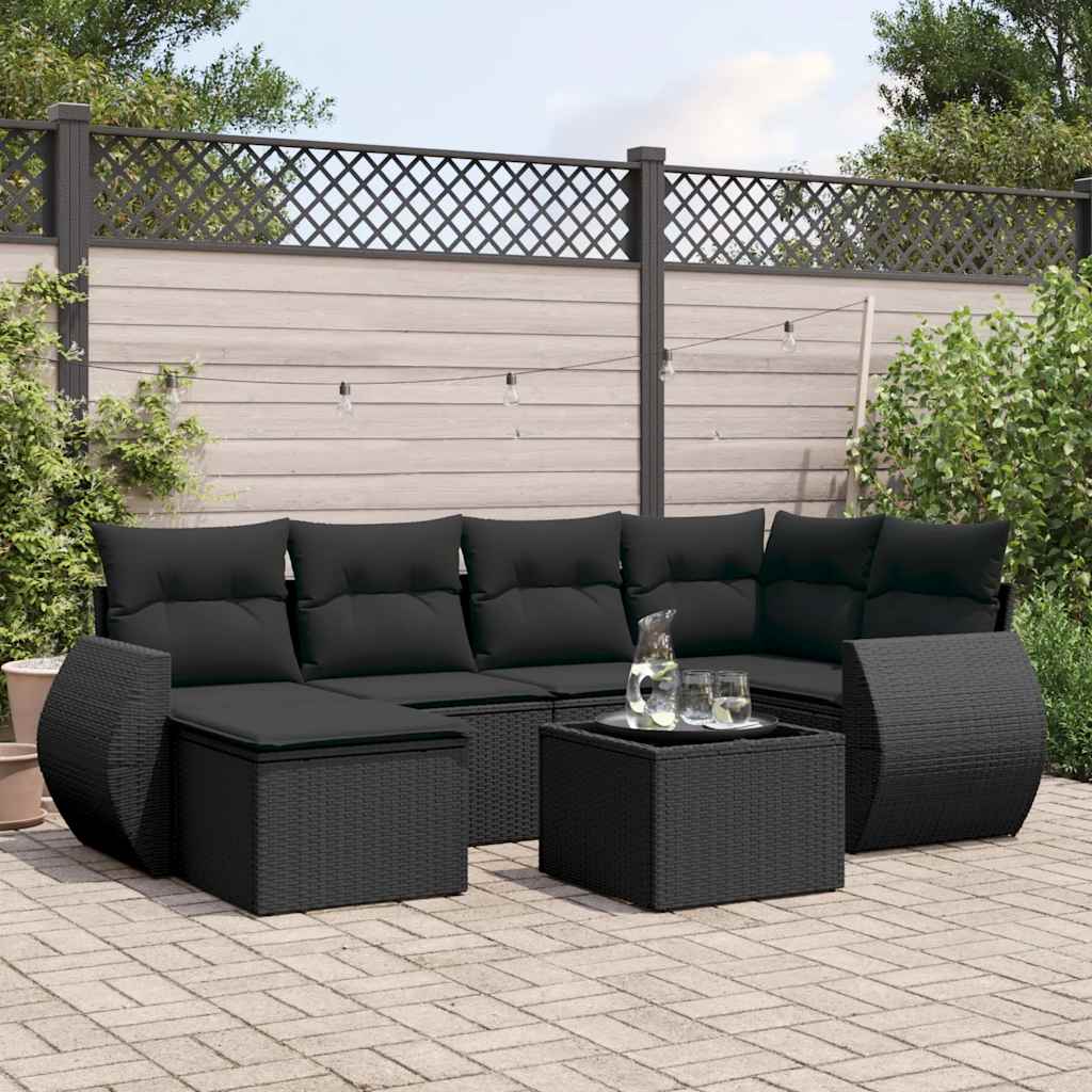 7-dijelni set vrtnih sofa od poliratana s jastucima crni
