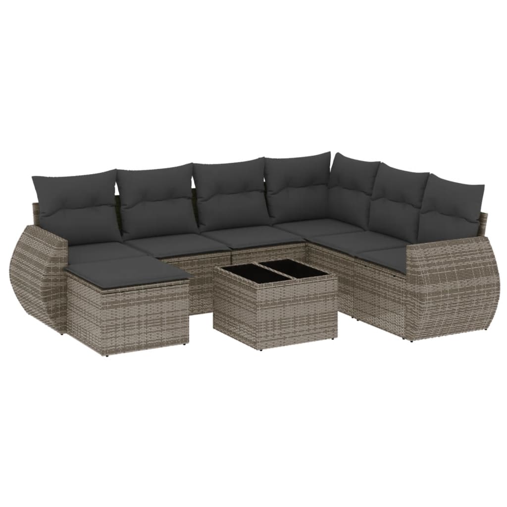 8-dijelni set vrtnih sofa od poliratana s jastucima sivi