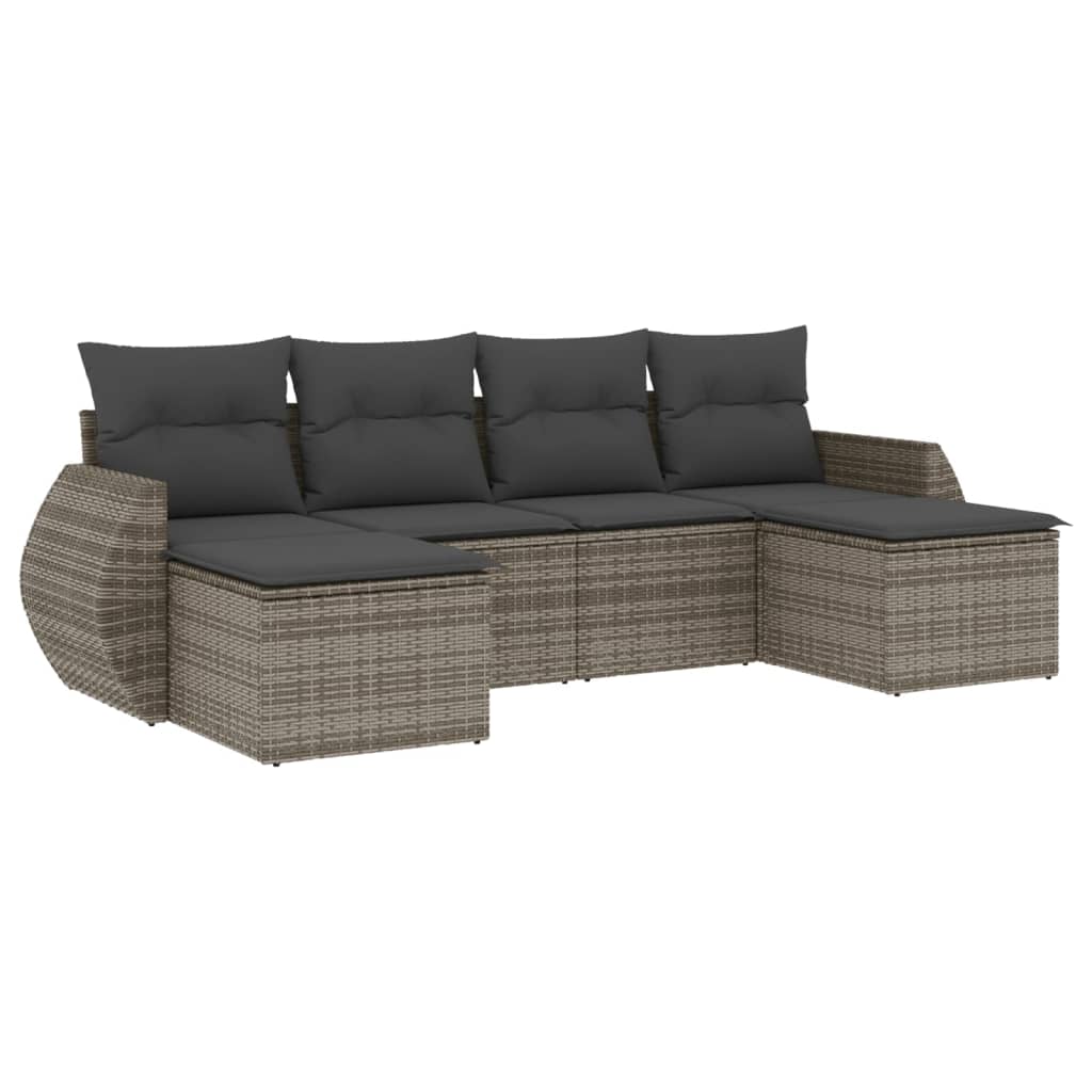6-dijelni set vrtnih sofa od poliratana s jastucima sivi
