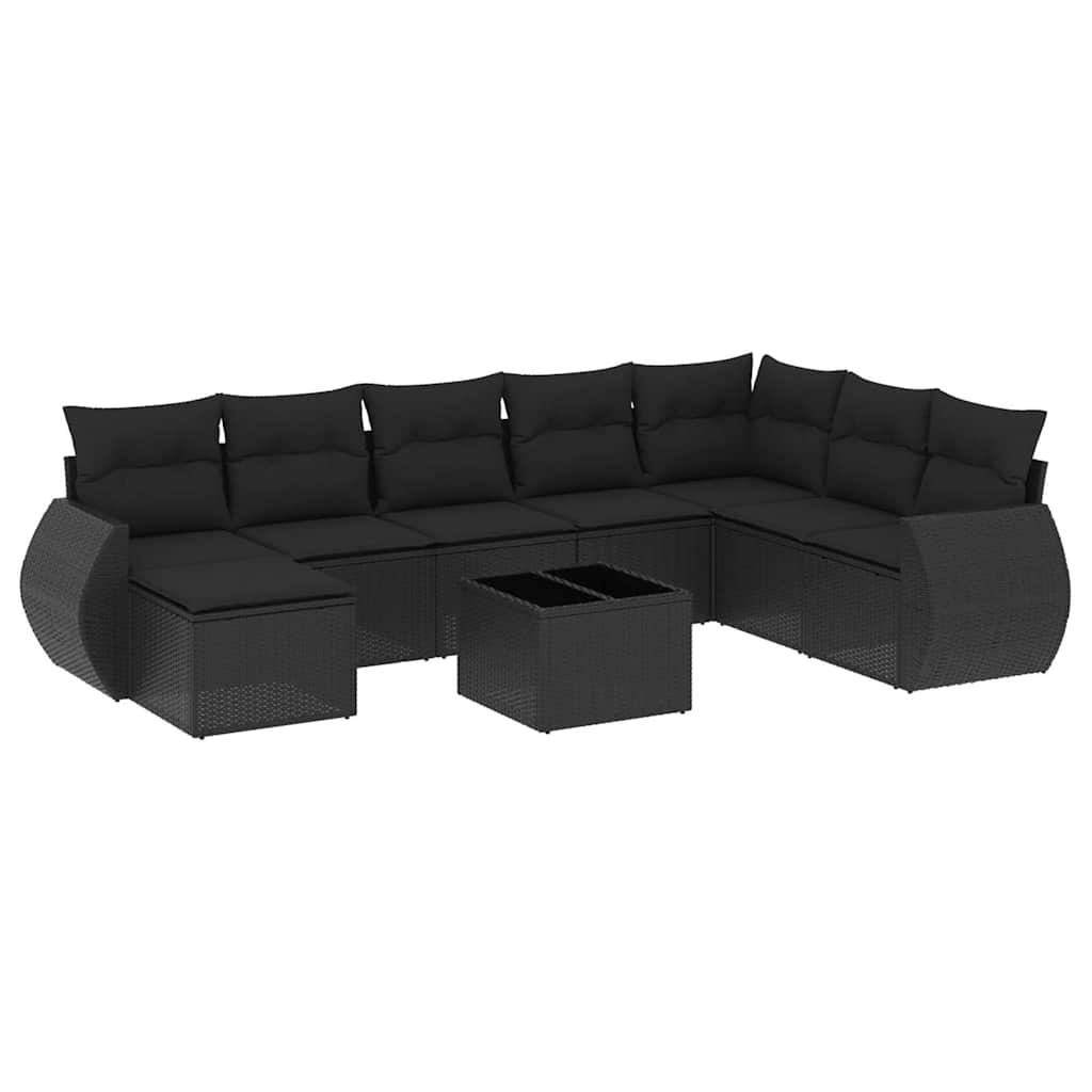 9-dijelni set vrtnih sofa s jastucima crni od poliratana