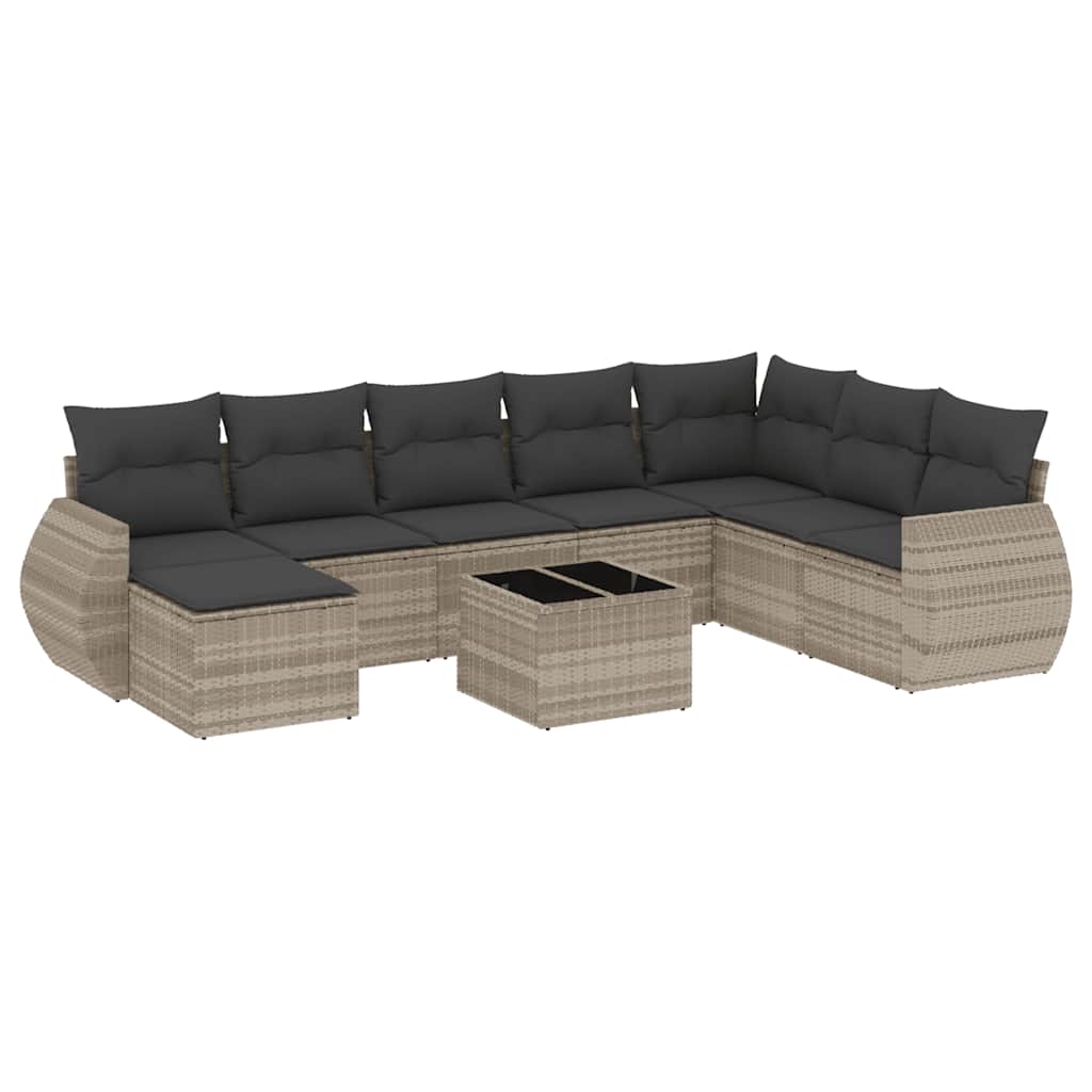 9-dijelni set vrtnih sofa od poliratana s jastucima svjetlosivi