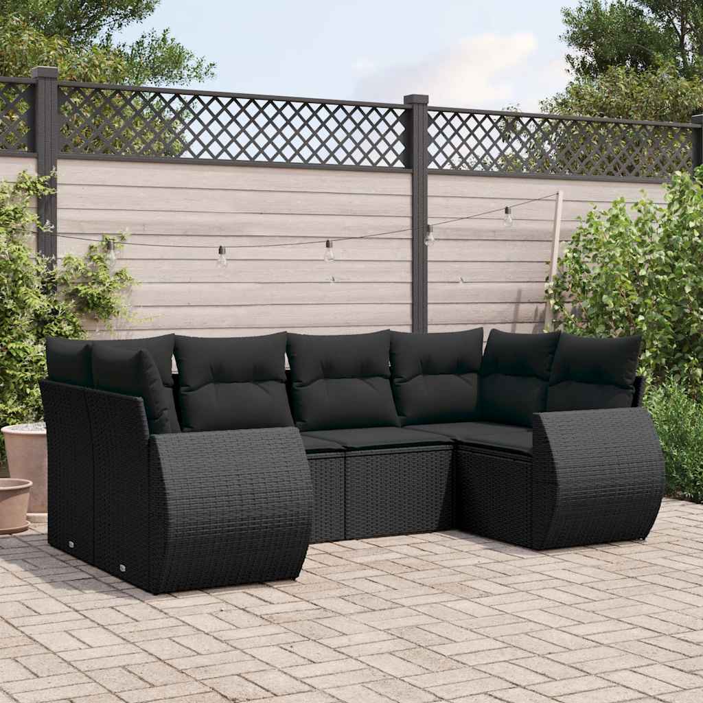 6-dijelni set vrtnih sofa s jastucima crni od poliratana Crna 71 x 62 x 69 cm