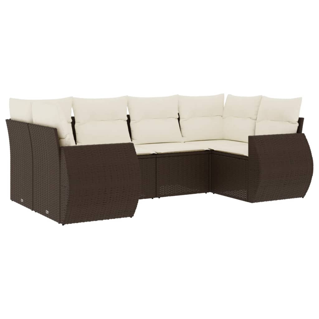 6-dijelni set vrtnih sofa od poliratana s jastucima smeđi