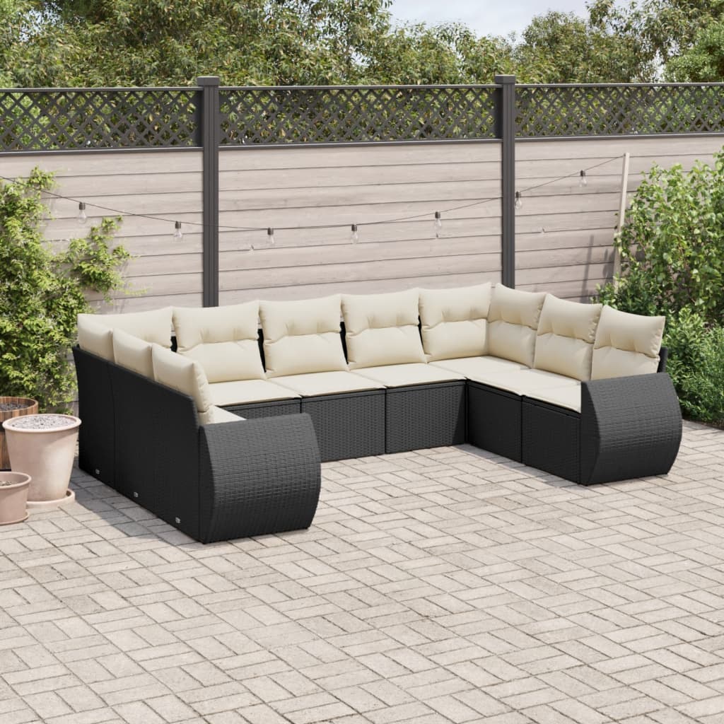 9-dijelni set vrtnih sofa s jastucima crni od poliratana