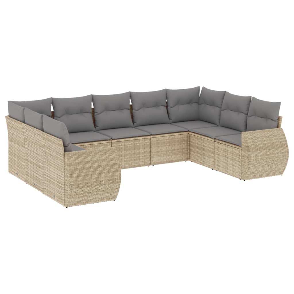 9-dijelni set vrtnih sofa s jastucima bež od poliratana 71 x 62 x 69 cm