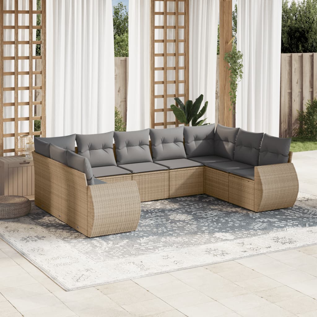 9-dijelni set vrtnih sofa s jastucima bež od poliratana 71 x 62 x 69 cm
