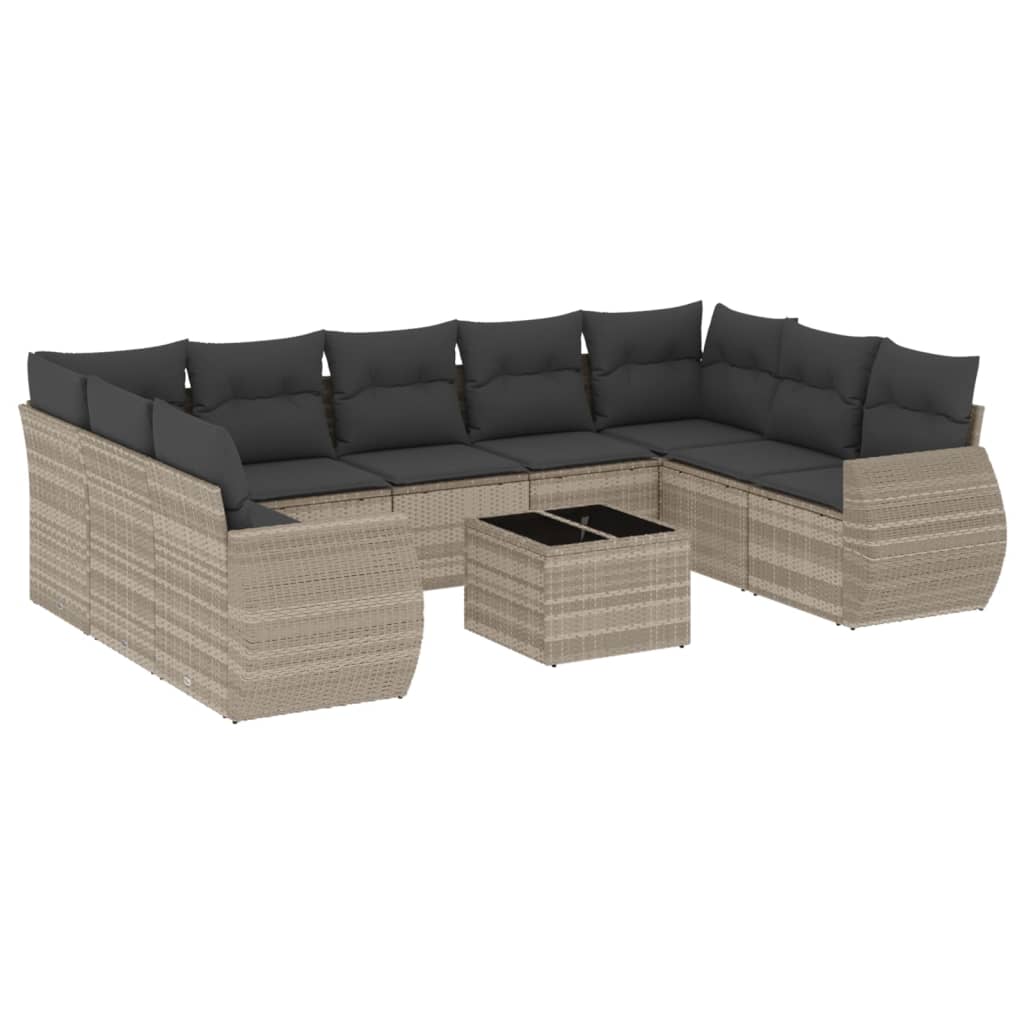 10-dijelni set vrtnih sofa poliratan s jastucima svijetlosivi