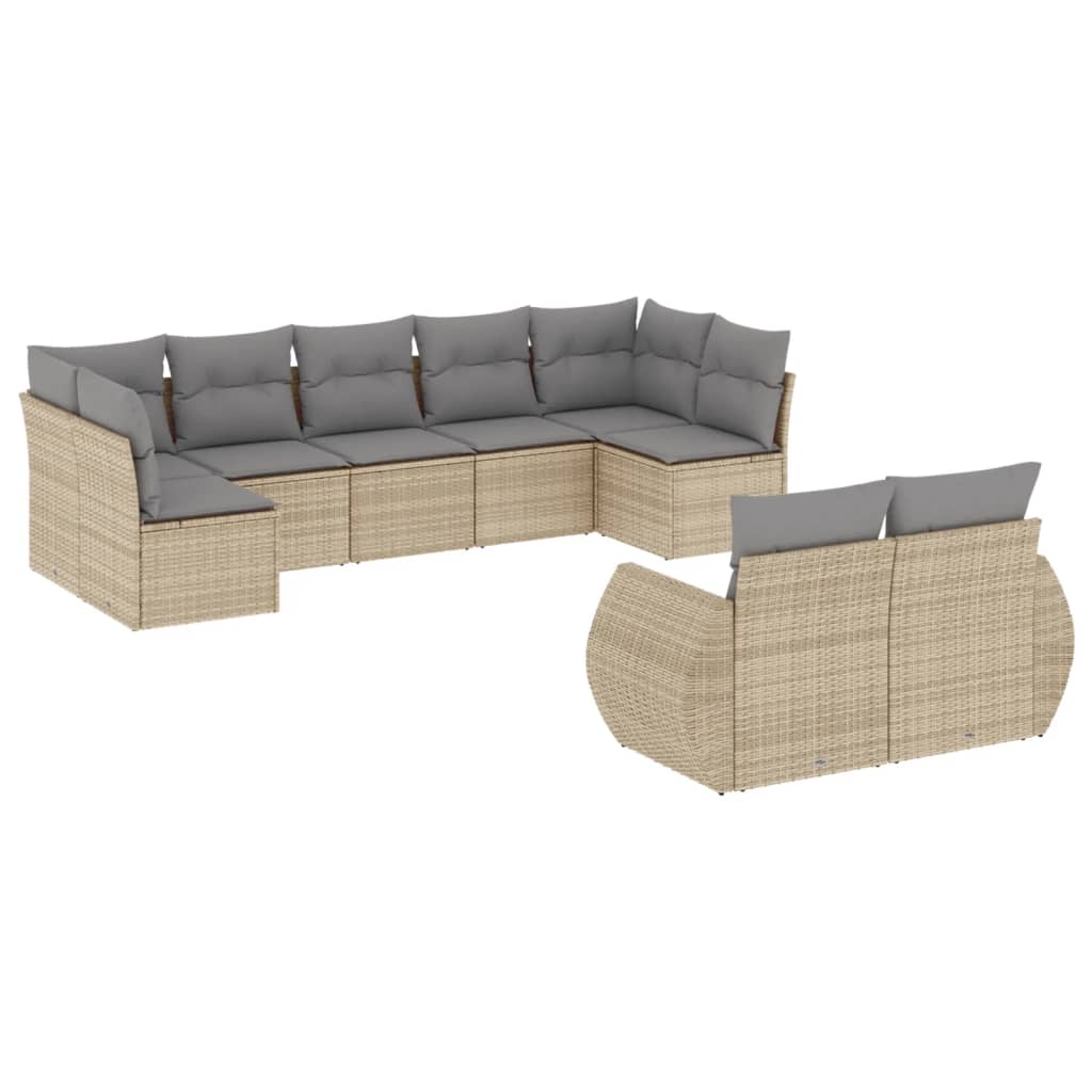 9-dijelni set vrtnih sofa s jastucima bež od poliratana 71 x 62 x 69 cm