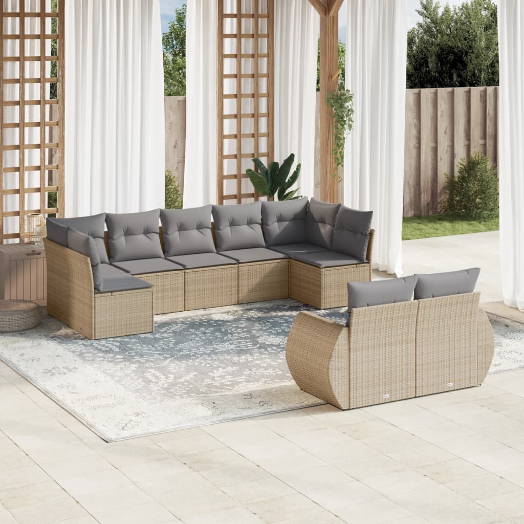 9-dijelni set vrtnih sofa s jastucima bež od poliratana 71 x 62 x 69 cm
