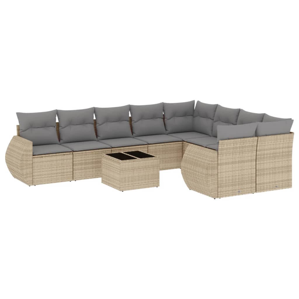 10-dijelni set vrtnih sofa s jastucima bež od poliratana