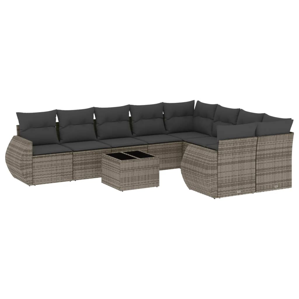 10-dijelni set vrtnih sofa od poliratana s jastucima sivi