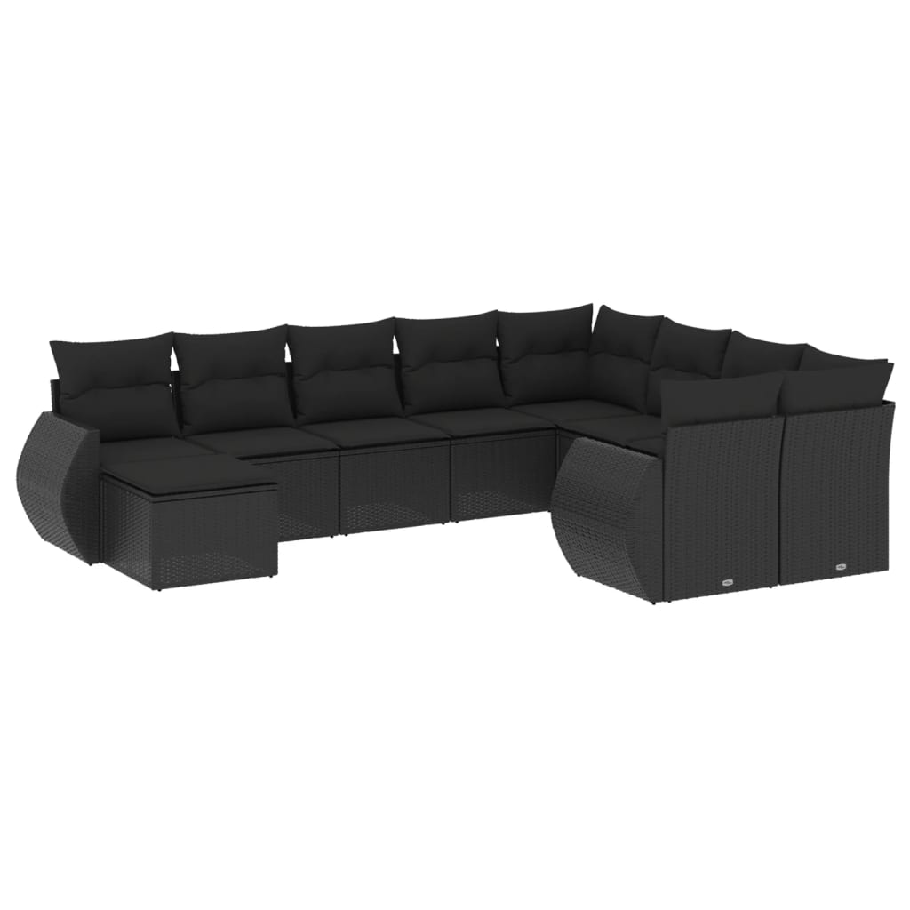 10-dijelni set vrtnih sofa s jastucima crni od poliratana