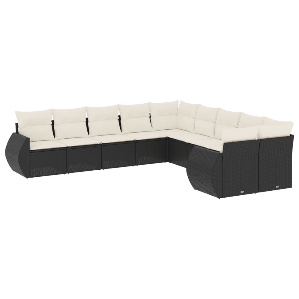 10-dijelni set vrtnih sofa s jastucima crni od poliratana Crna 71 x 62 x 69 cm