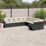 10-dijelni set vrtnih sofa s jastucima crni od poliratana Crna 71 x 62 x 69 cm