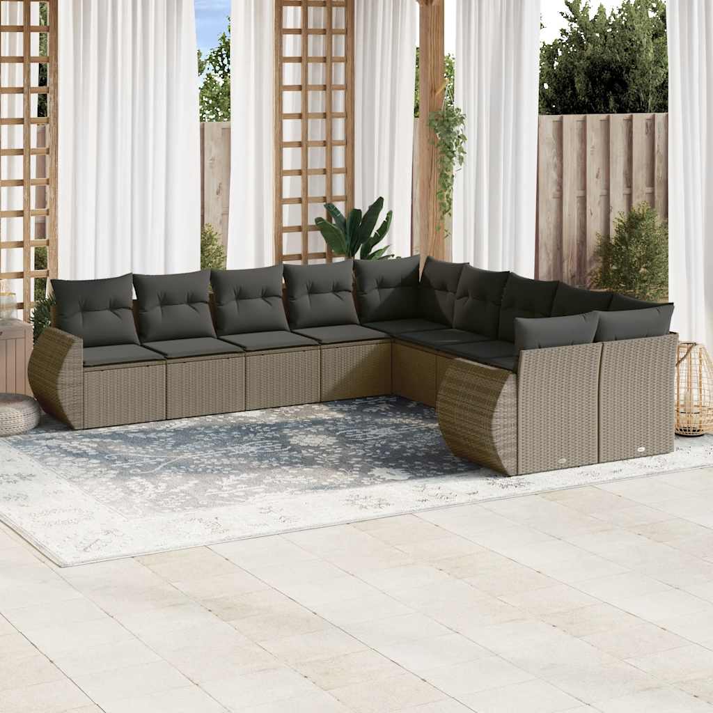 10-dijelni set vrtnih sofa poliratan s jastucima svijetlosivi