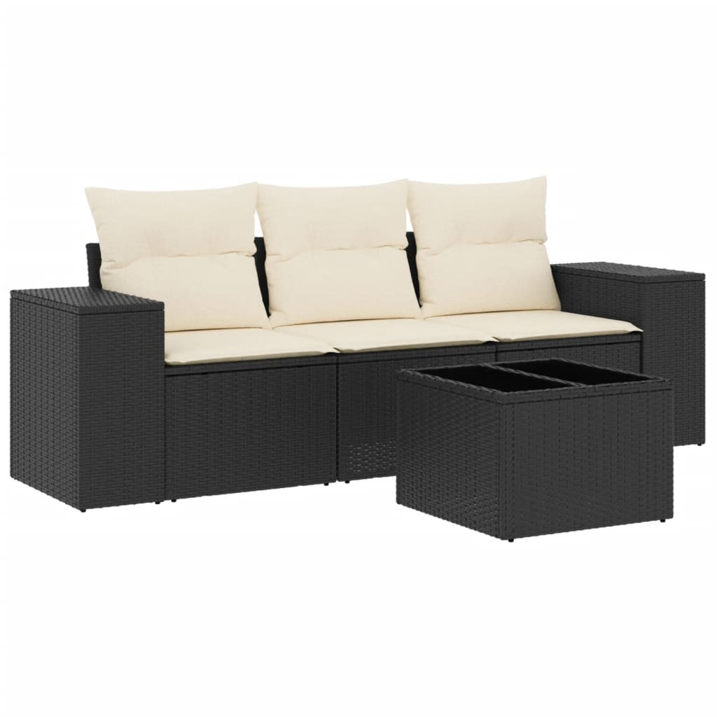 4-dijelni set vrtnih sofa od poliratana s jastucima crni