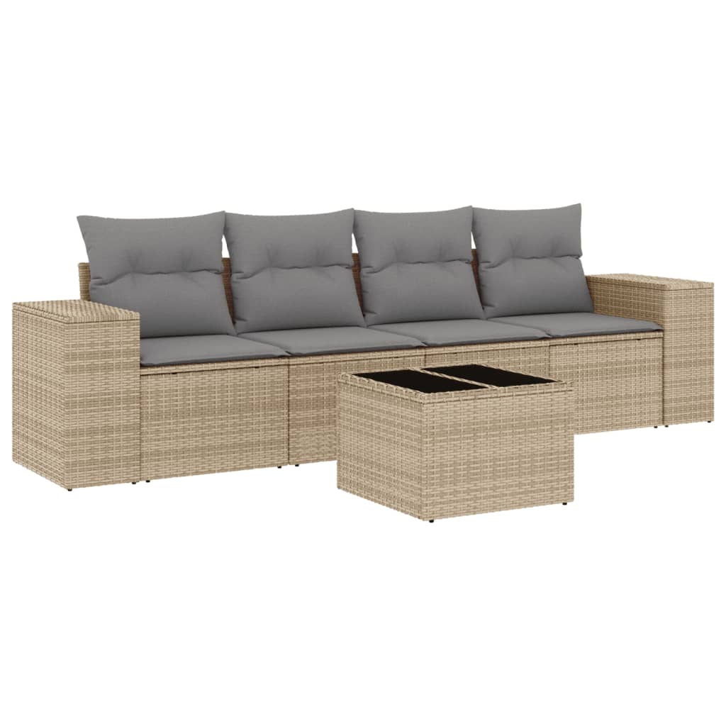 5-dijelni vrtni set sofa s jastucima bež od poliratana
