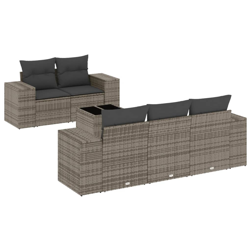 6-dijelni set vrtnih sofa od poliratana s jastucima sivi