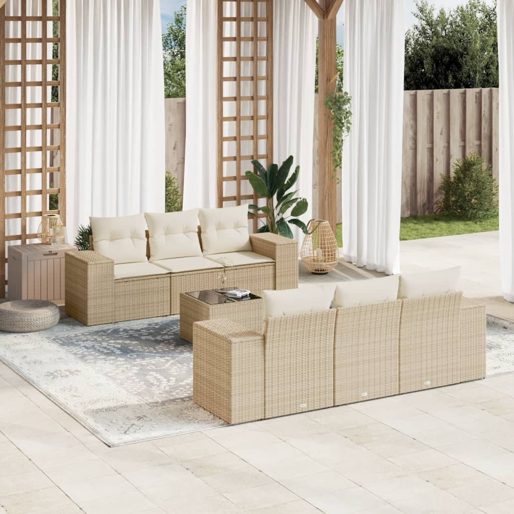 7-dijelni set vrtnih sofa od poliratana s jastucima bež 93 x 62 x 69 cm