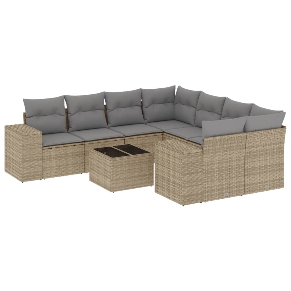 9-dijelni set vrtnih sofa s jastucima bež od poliratana