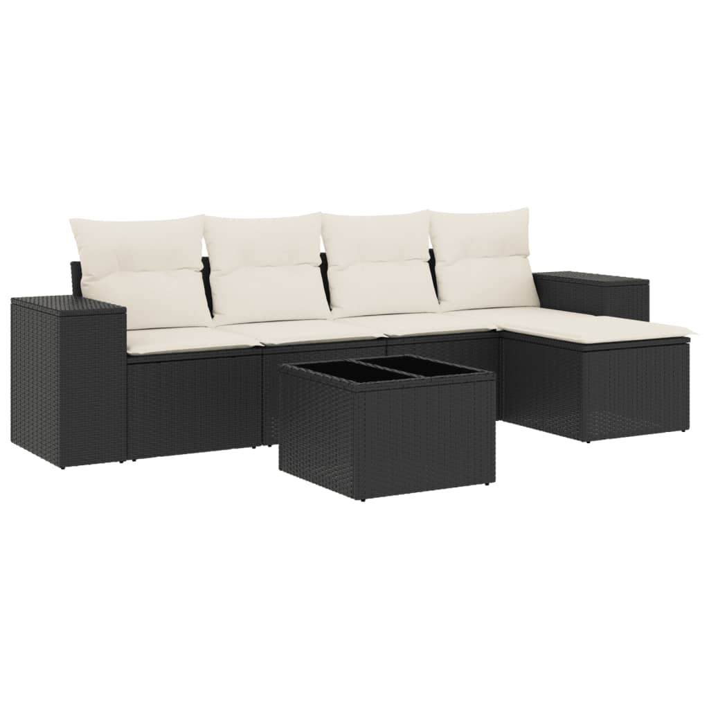 6-dijelni set vrtnih sofa s jastucima crni od poliratana Crna 55 x 55 x 37 cm