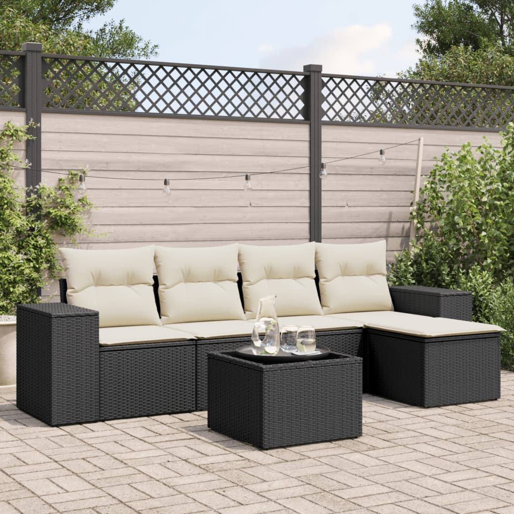 6-dijelni set vrtnih sofa s jastucima crni od poliratana Crna 55 x 55 x 37 cm