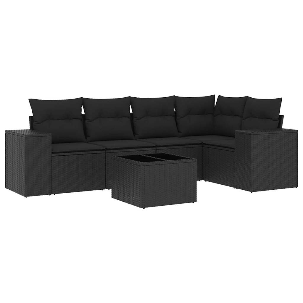 6-dijelni set vrtnih sofa s jastucima crni od poliratana