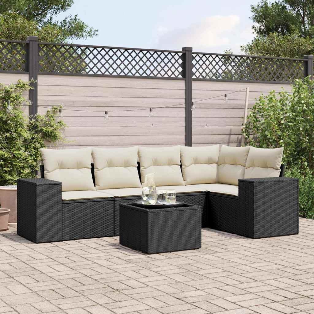 6-dijelni set vrtnih sofa s jastucima crni od poliratana