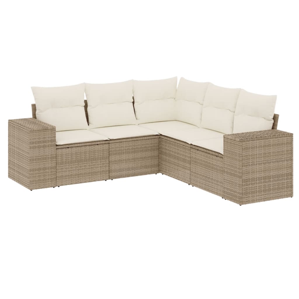 5-dijelni vrtni set sofa s jastucima bež od poliratana