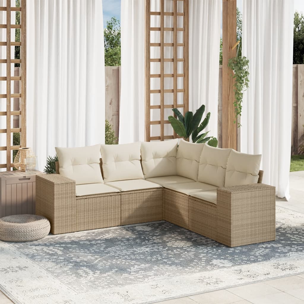 5-dijelni vrtni set sofa s jastucima bež od poliratana