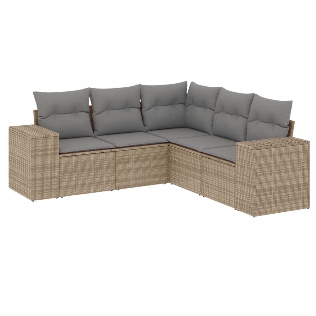 5-dijelni vrtni set sofa s jastucima bež od poliratana