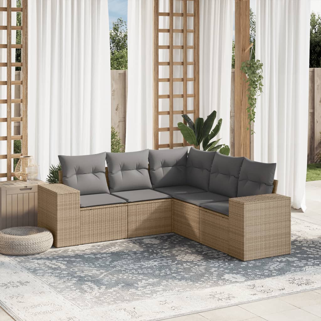 5-dijelni vrtni set sofa s jastucima bež od poliratana
