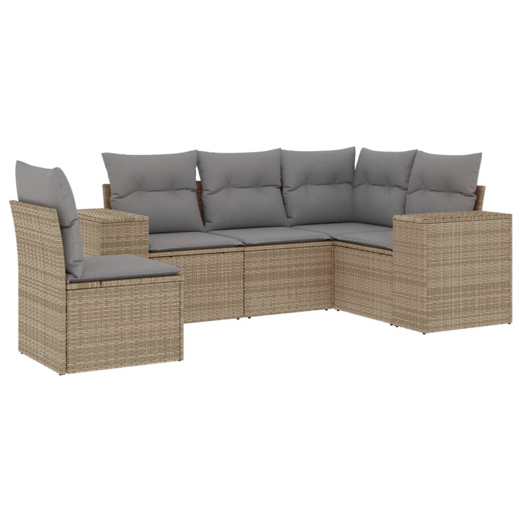 5-dijelni vrtni set sofa s jastucima bež od poliratana