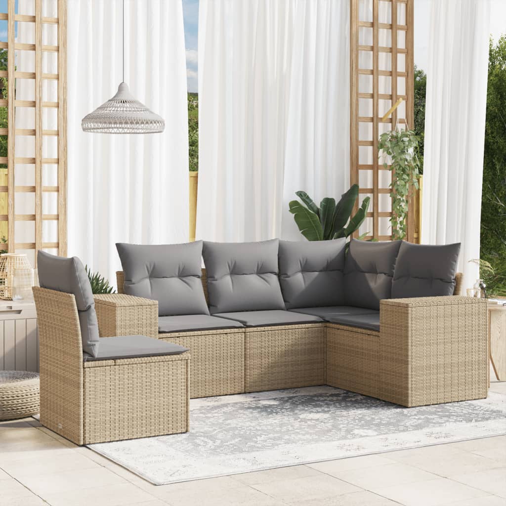 5-dijelni vrtni set sofa s jastucima bež od poliratana