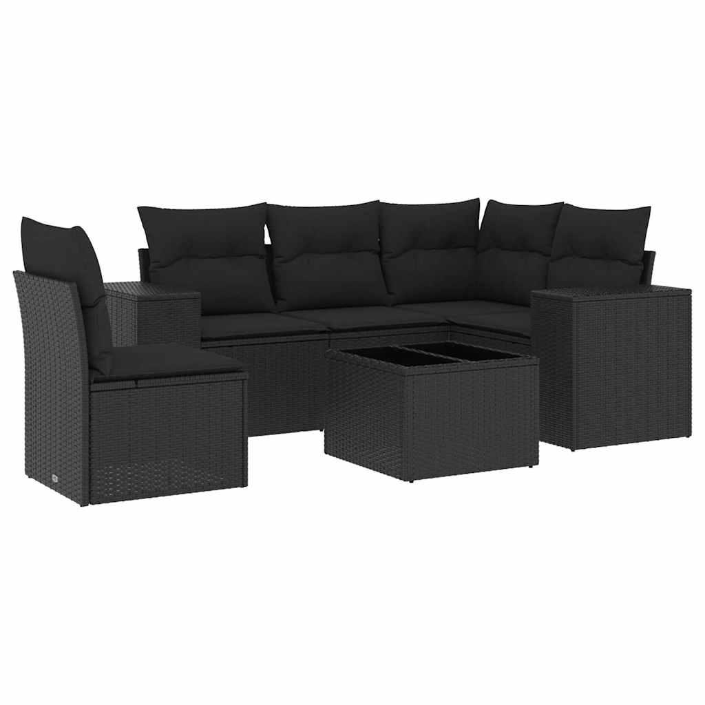 6-dijelni set vrtnih sofa s jastucima crni od poliratana