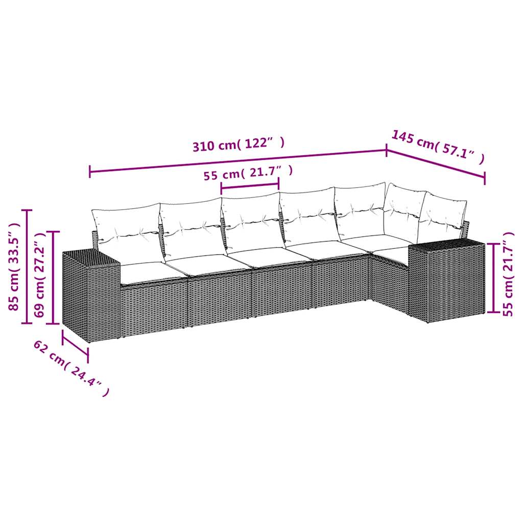 6-dijelni set vrtnih sofa s jastucima bež od poliratana