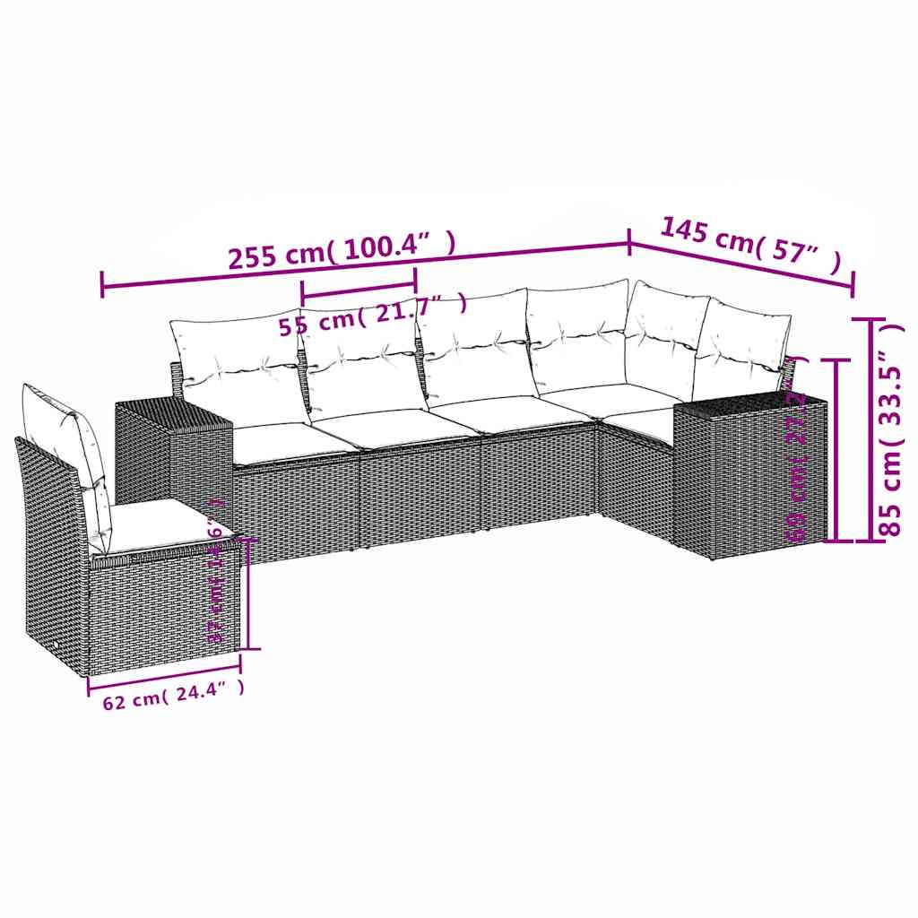 6-dijelni set vrtnih sofa s jastucima crni od poliratana