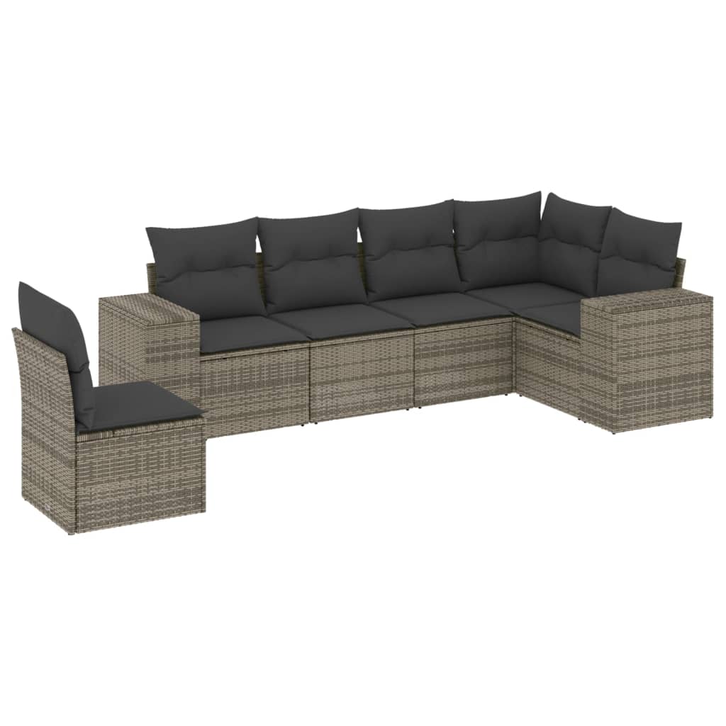 6-dijelni set vrtnih sofa od poliratana s jastucima sivi