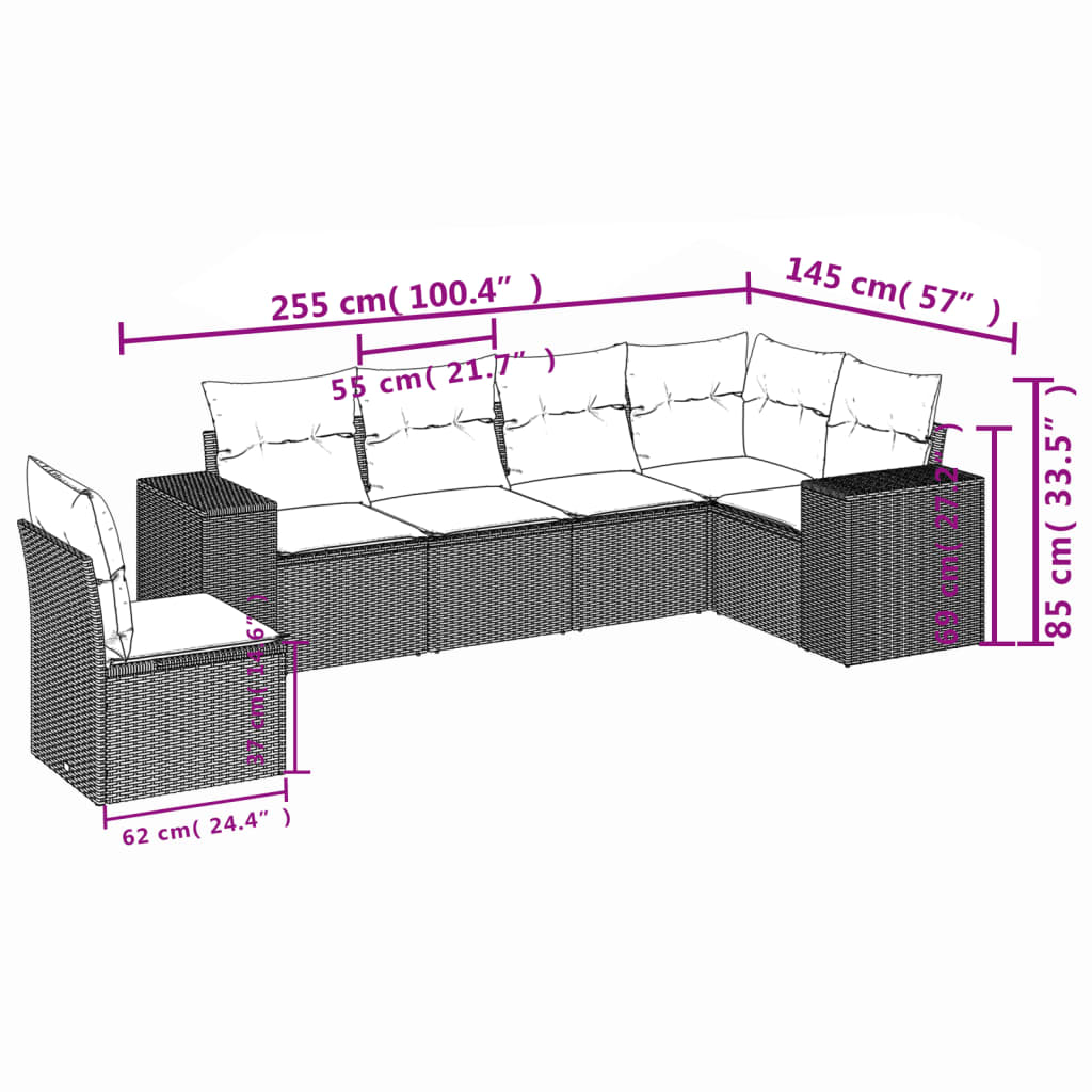 6-dijelni set vrtnih sofa od poliratana s jastucima sivi